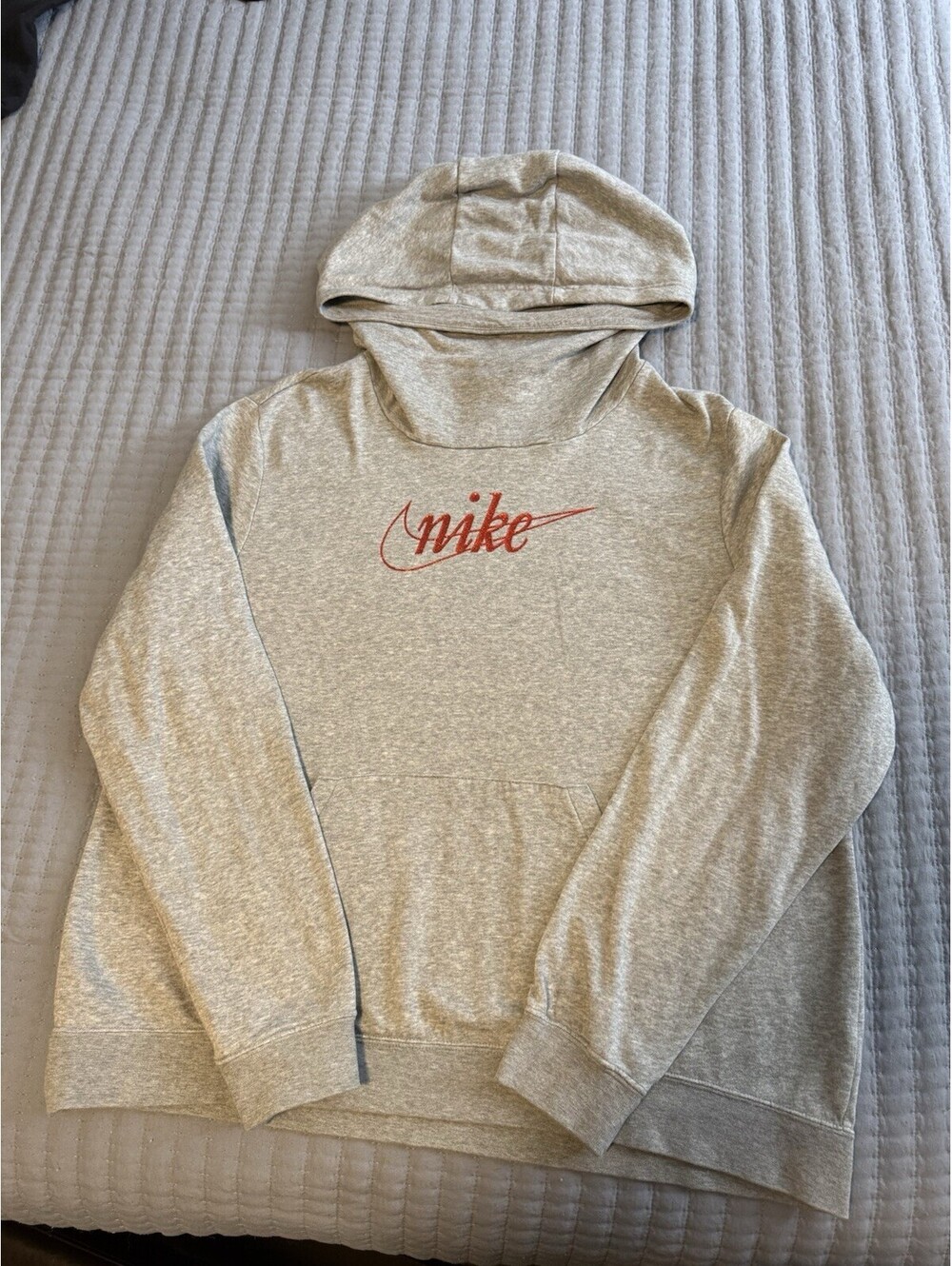 Nike Grey/Red Glitter Swoosh Funnel-Neck Fleece Hoodie Women’s XL
